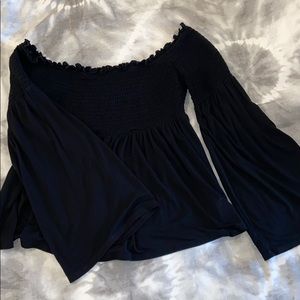 Off the shoulder, long bell sleeve top